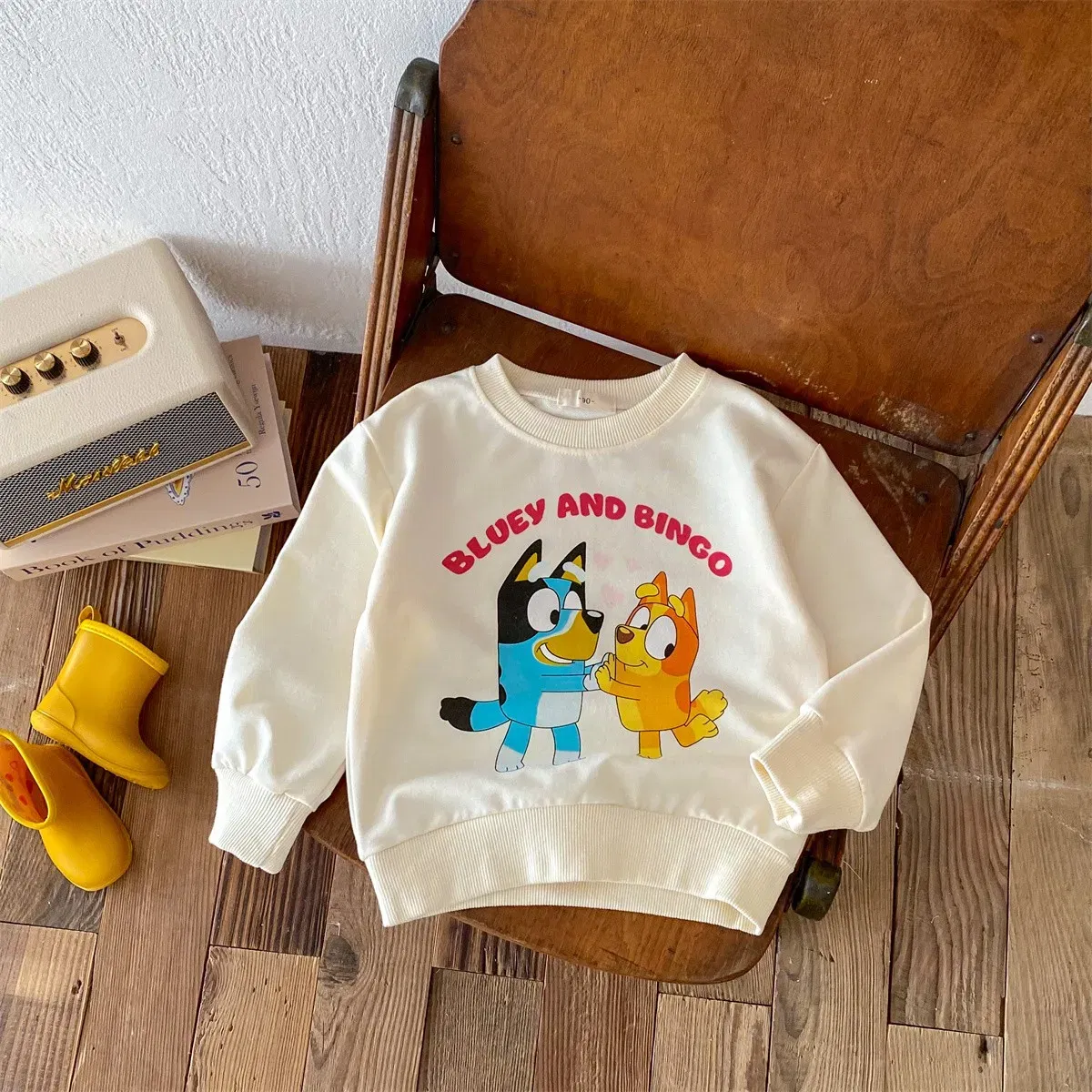 Color: Blue, Kid Size: 18M - Fashion Cartoon Printed Children Hoodies Crewneck Baby Boys Girls Long Sleeve Tops Loose Disney Kids Clothing Autumn Sweatshirts