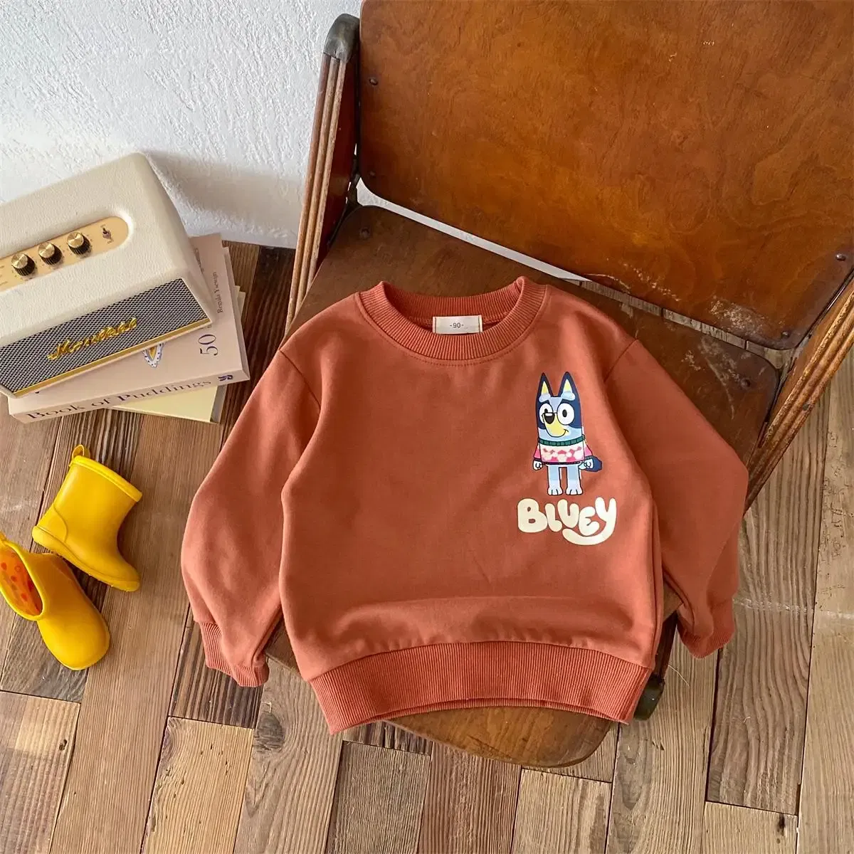 Color: Blue, Kid Size: 18M - Fashion Cartoon Printed Children Hoodies Crewneck Baby Boys Girls Long Sleeve Tops Loose Disney Kids Clothing Autumn Sweatshirts