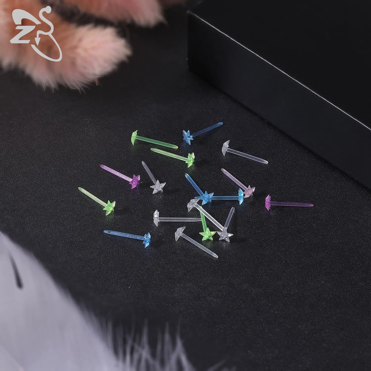 Metal Color: Antique Silver Plated - ZS 10-50pcs/lot Colorful Acrylic Stud Earring Invisible Transparent  Anti-allergy Ear Pin 20G Star Ball Curing Ear Hole Retainer