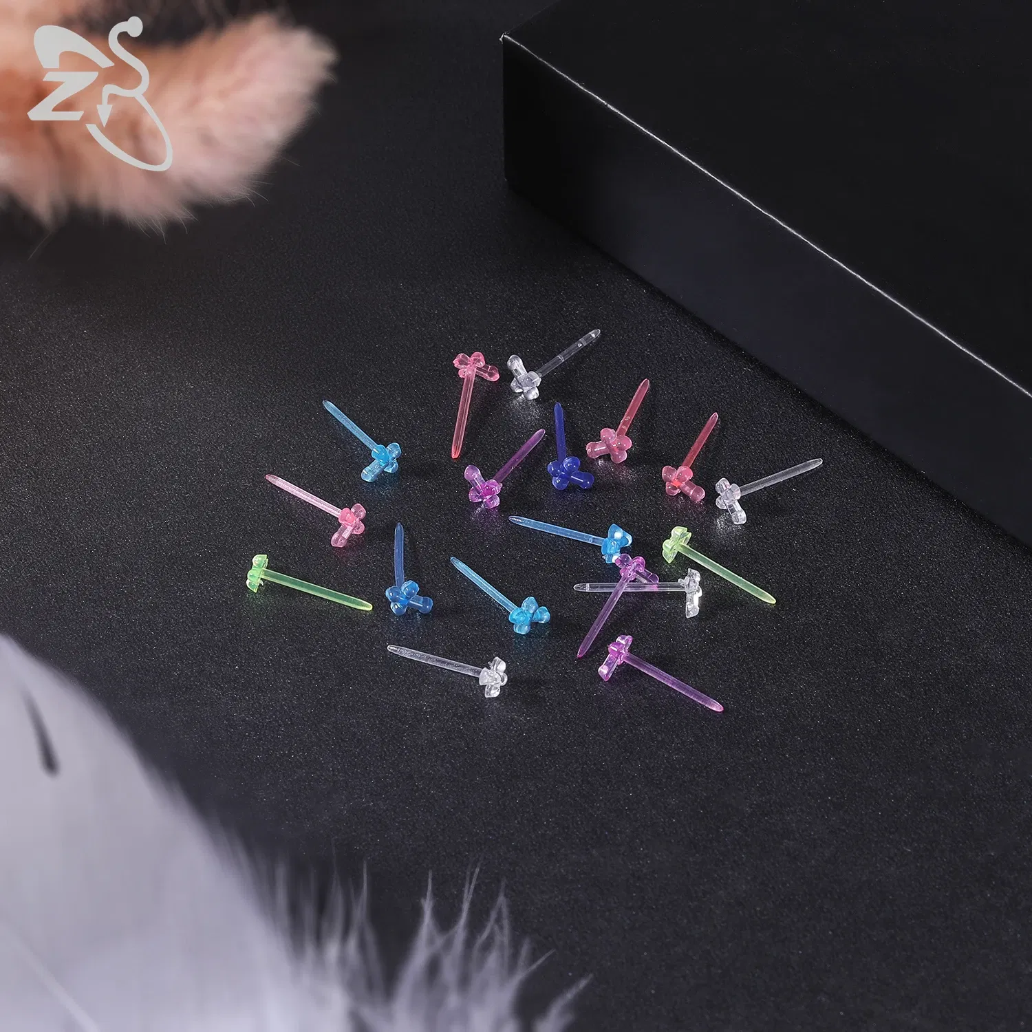 Metal Color: Antique Silver Plated - ZS 10-50pcs/lot Colorful Acrylic Stud Earring Invisible Transparent  Anti-allergy Ear Pin 20G Star Ball Curing Ear Hole Retainer