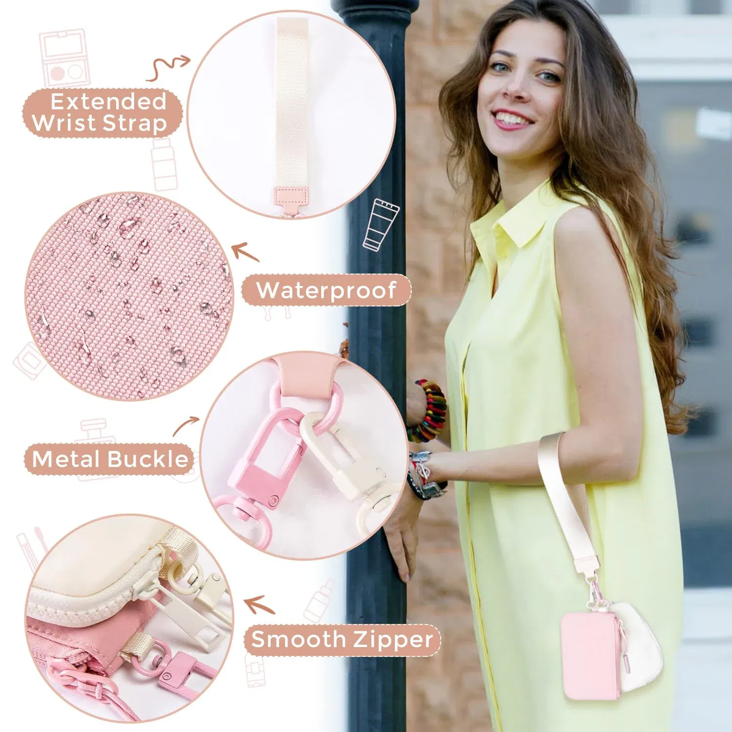 Color: Gold - Mini Dual Coin Pouch Solid Color Wristlet Keychain Wallet Change Pocket Handbag lulu Coin Purse Women Portable  Key Card Holder