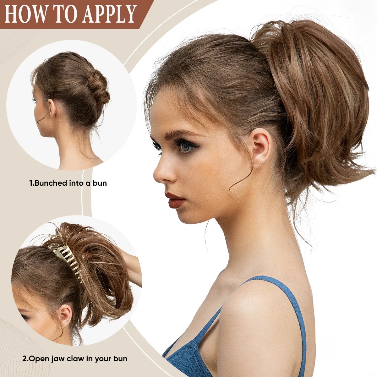 Color: Natural Color, Bulk Buy: 1pc - Synthetic Claw Clip In Ponytail Hair Extensions Diy Hairpiece Hair Bun  Fake Blonde Hair False Pigtail for Women