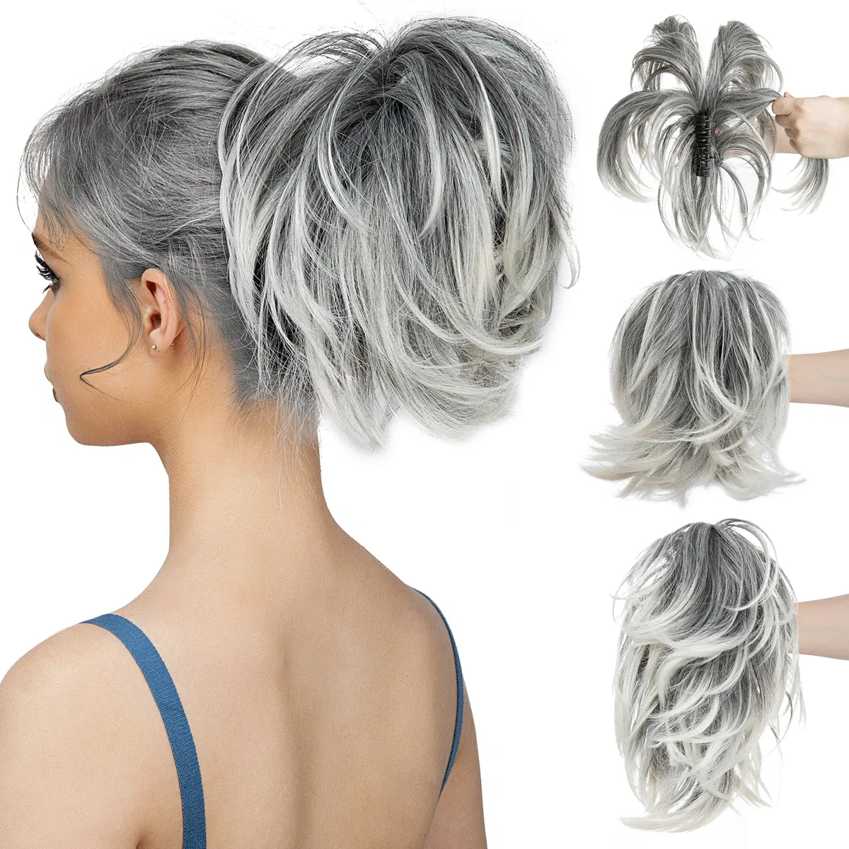 Color: Natural Color, Bulk Buy: 1pc - Synthetic Claw Clip In Ponytail Hair Extensions Diy Hairpiece Hair Bun  Fake Blonde Hair False Pigtail for Women