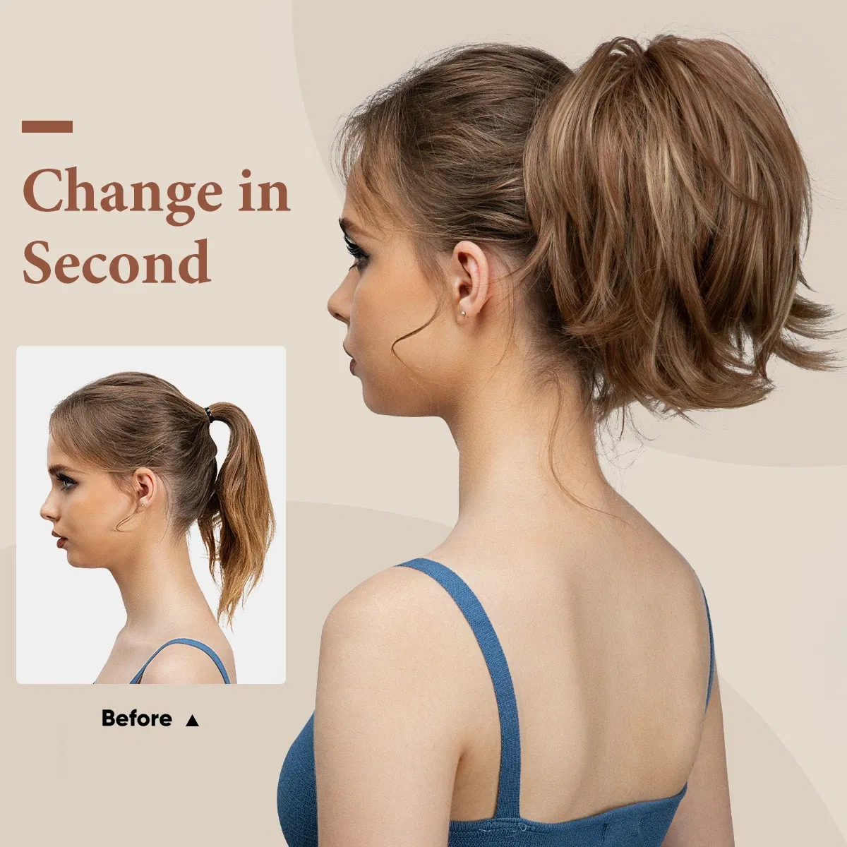 Color: Natural Color, Bulk Buy: 1pc - Synthetic Claw Clip In Ponytail Hair Extensions Diy Hairpiece Hair Bun  Fake Blonde Hair False Pigtail for Women