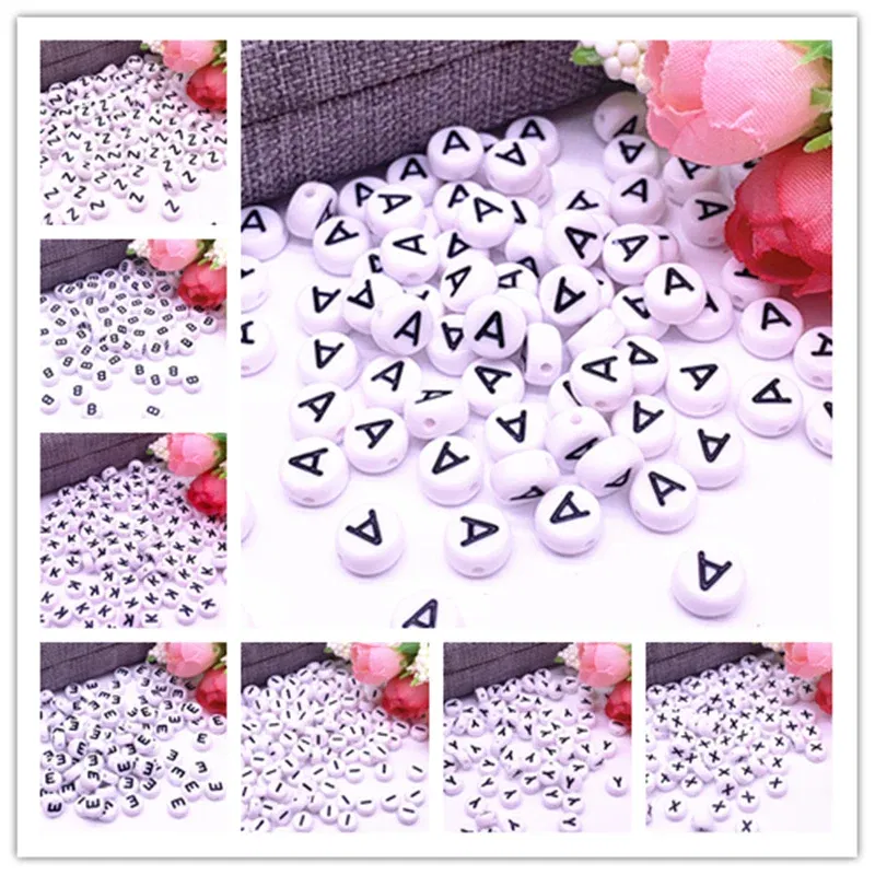 Color: NUDE - 100pcs/lot 7x4mm 26 Letter Beads Round Shape Beads Alphabet Letter Charms for Make Jewelry Accessories