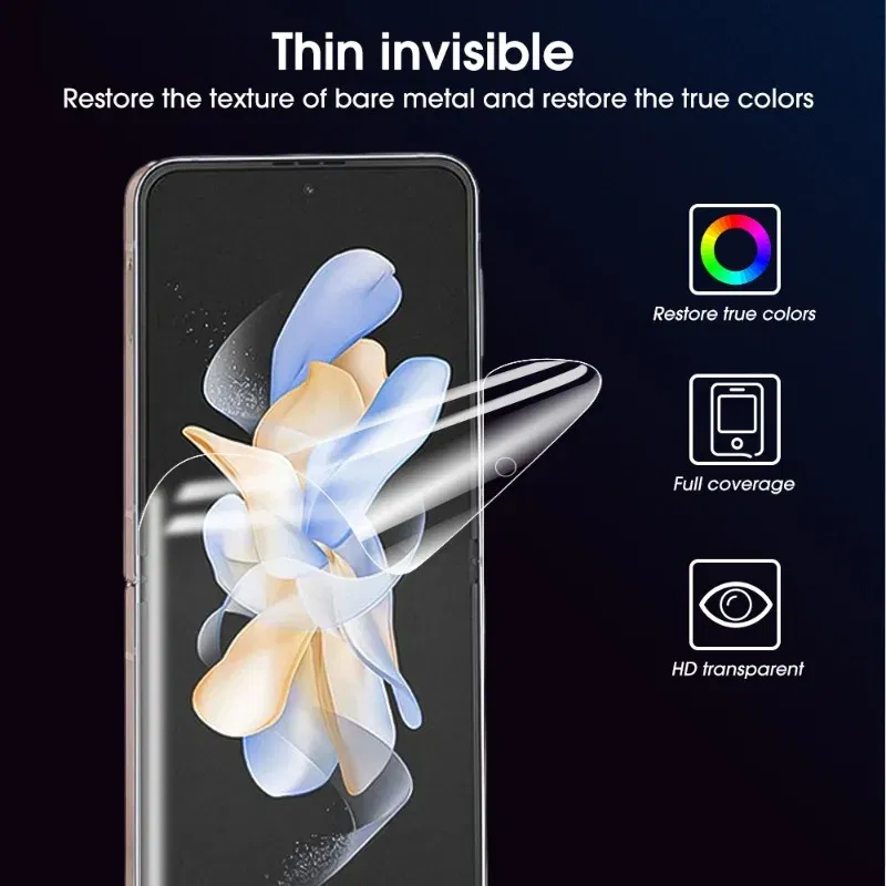 Color: PURPLE - For Samsung Galaxy Z Flip 5 Z Flip5 5G Phone Screen Protectors Front Back Inner HD Soft Hydrogel Film Anti-Scratch Protection