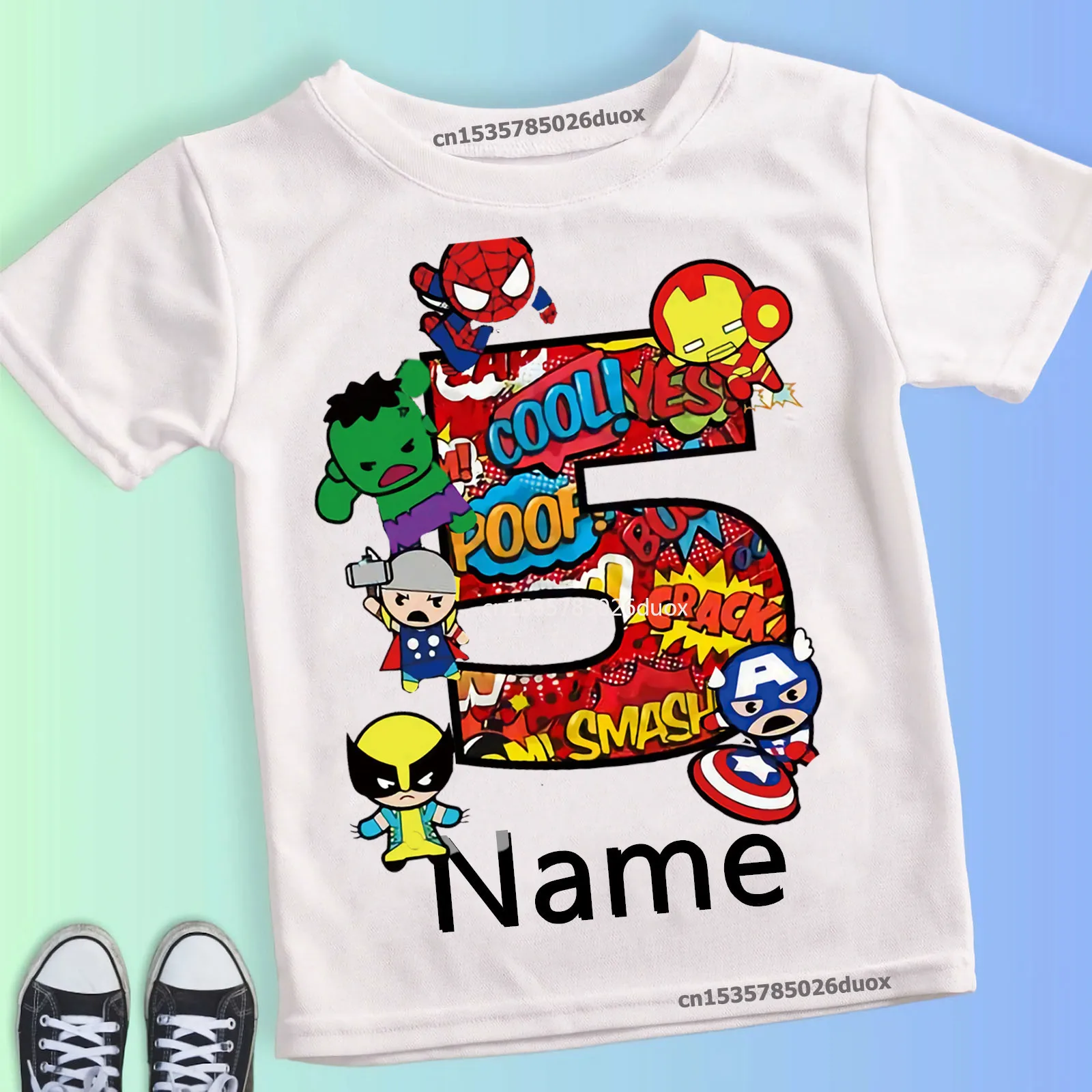 Color: SKY BLUE, Kid Size: 9T - Summer 2024 3 4 5 6 7 8 9 Marvel SuperHero Birthday Girl Short Sleeved T-shirt The Avengers Personalize Name Birthday Boy Shirt