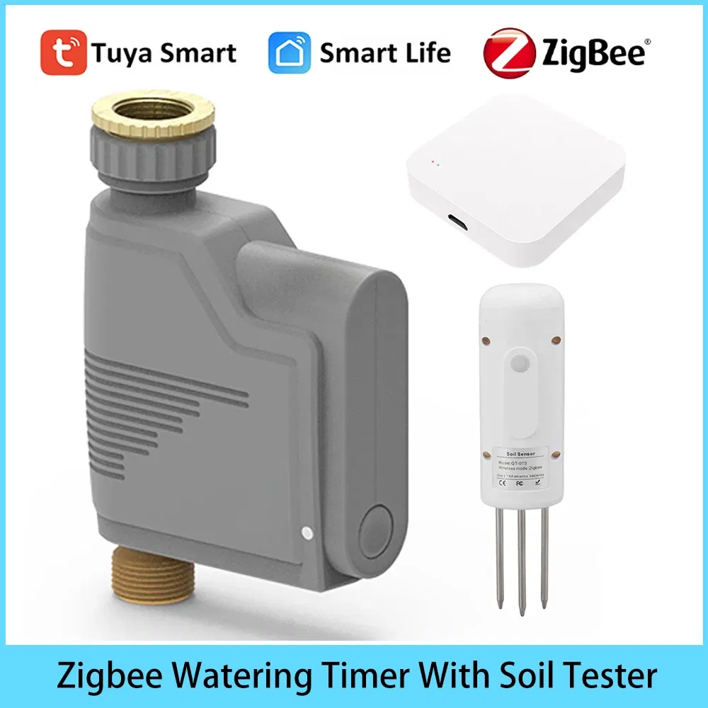 Color: grey - Tuya Zigbee Garden Watering Timer Smart Sprinkler Drip Irrigation System Built-in Water Flow Recorder With Soil Tester Gateway