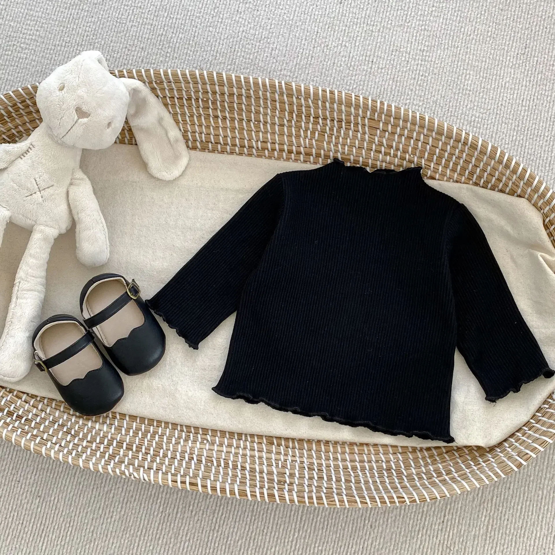 Color: Brown, Kid Size: 2T - New Baby Long Sleeve T Shirt Girls Cotton Casual Tees Infant Ruffled Versatile Shirts Kids Floral Striped Bottoming Tops