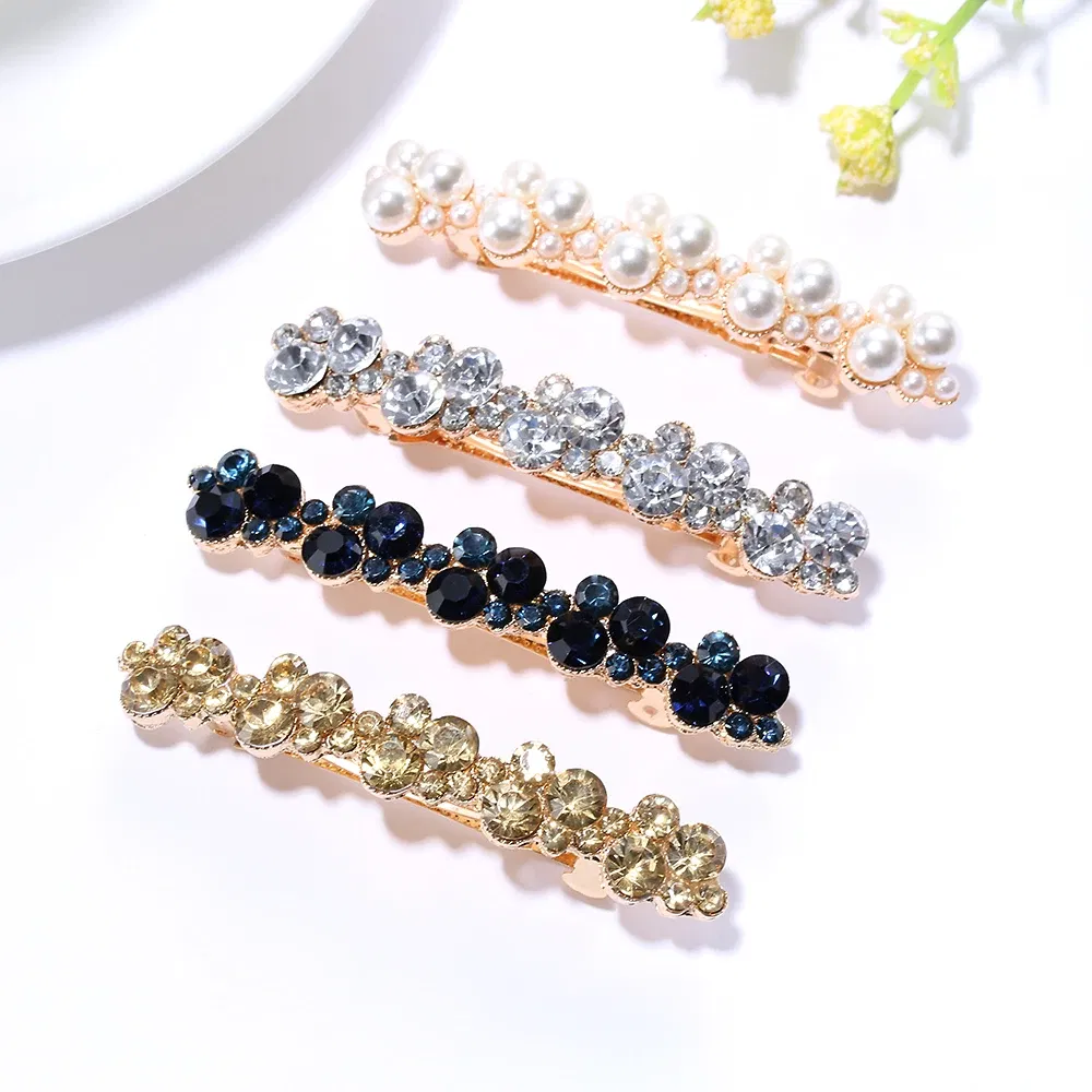 Color: Gold - Hot Sale 5 Colors Korean Crystal Pearl Elegant Women Barrettes Hair Clip Hairgrips Hairpin Girls Hair Accessories Dropshipping