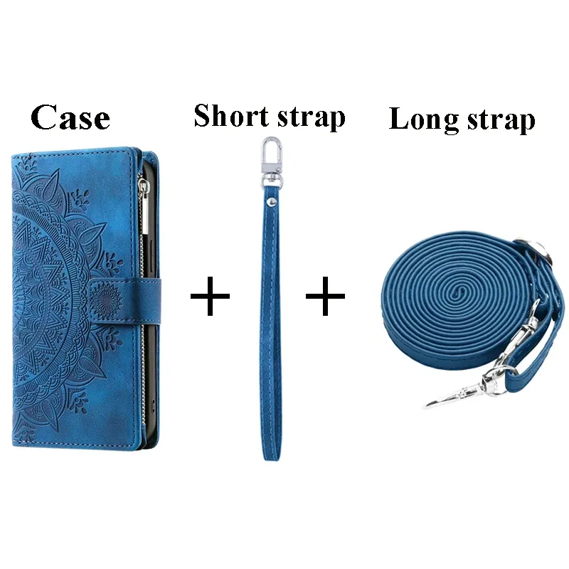 Color: LIGHT BLUE, Material: Plastic - CrossBody Strap Zipper Wallet Coque for Samsung Galaxy A71 A51 A50 A41 A21S A30 A70 A50S A20 A31 A30S A10 A20E A 51 70 Flip Case