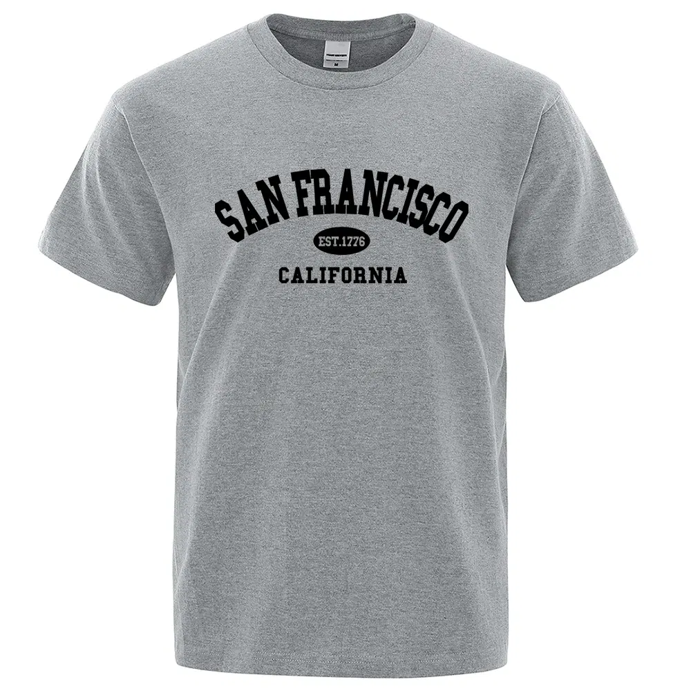 Color: SKY BLUE, Size: S - Sanfrancisco Est.1776 California Letter T-Shirts Men Fashion Oversized Tops Summer Tshirt Loose Designer Luxury Tee Clothing