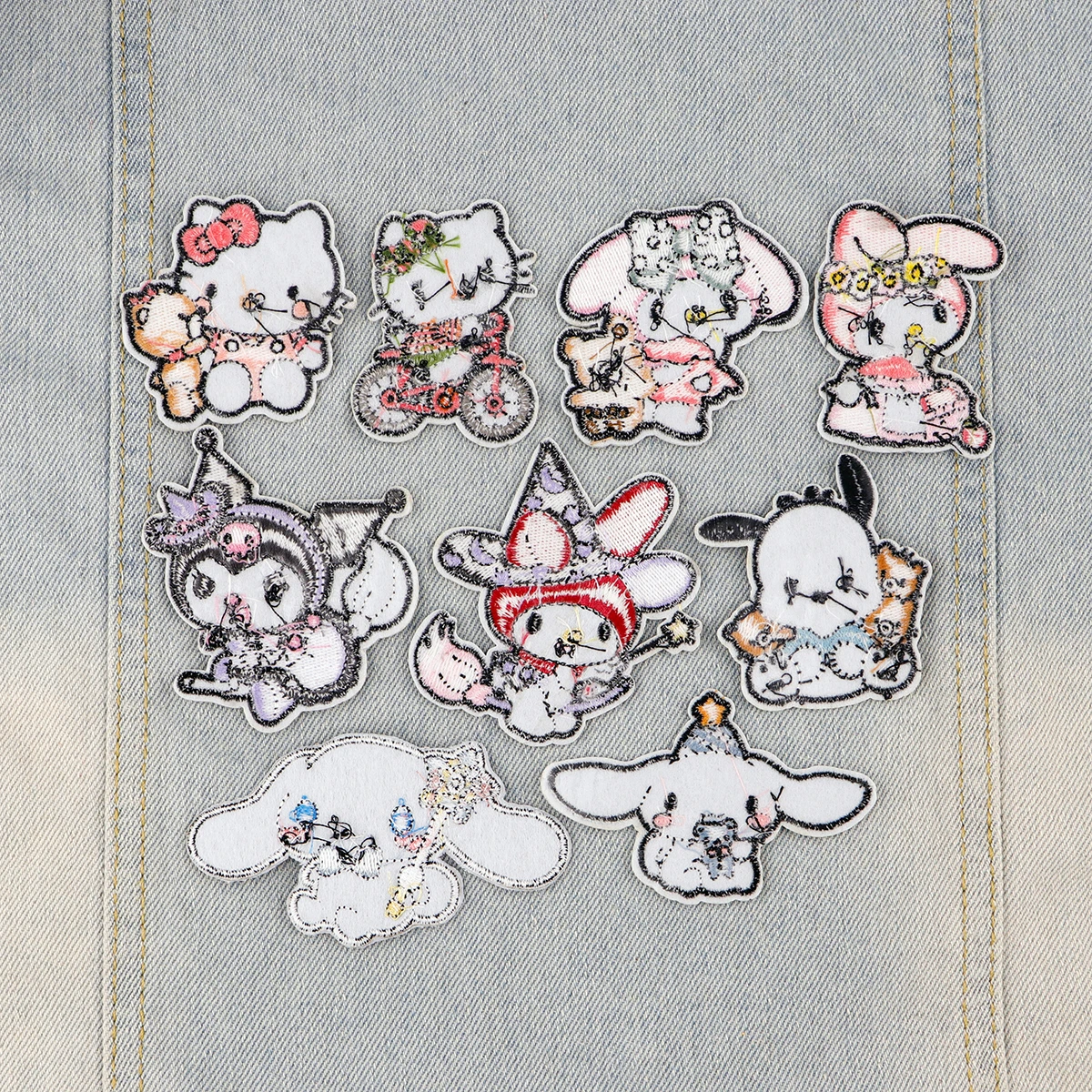 Color: Laser Bright - Anime White Dog Patches for Clothing Kawaii Embroidered Patches on Clothes Stickers DIY Ironing Appliques Jacket Jeans Stripes