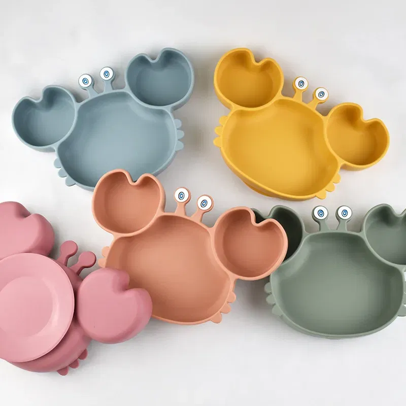 Color: Red, Ships From: CHINA - Baby Bowls Plates Fork spoon Set Silicone Suction Feeding Food Tableware BPA Free Non-Slip Baby Dishes Crab Food Feeding Bowl