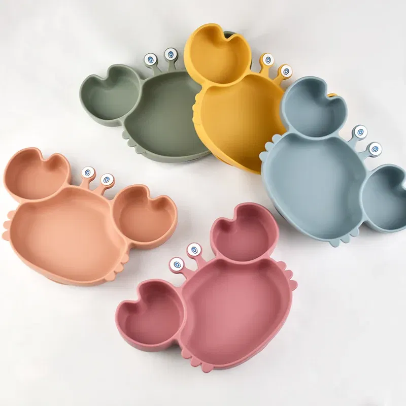 Color: Red, Ships From: CHINA - Baby Bowls Plates Fork spoon Set Silicone Suction Feeding Food Tableware BPA Free Non-Slip Baby Dishes Crab Food Feeding Bowl
