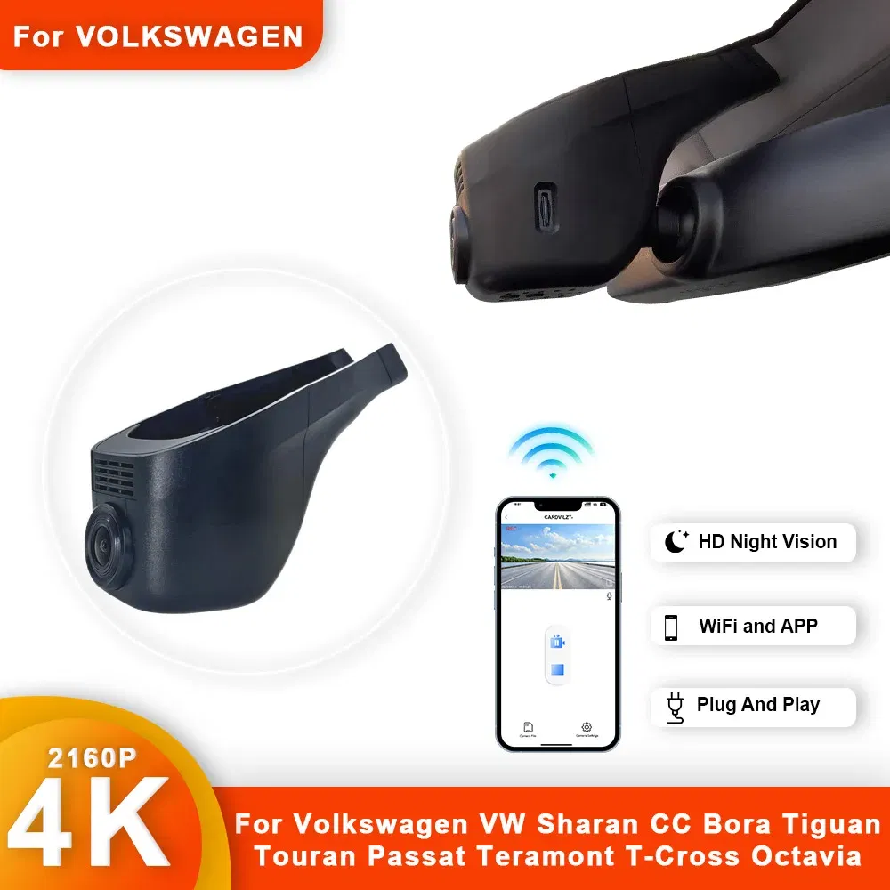 Color Name: WHITE, Ships From: CHINA, ROM: 32G - Customized 4K HD 2160P Plug and play Dash Cam For Volkswagen  Sharan CC Bora Tiguan Touran Passat Teramont T-Cross Dvr Dashcam