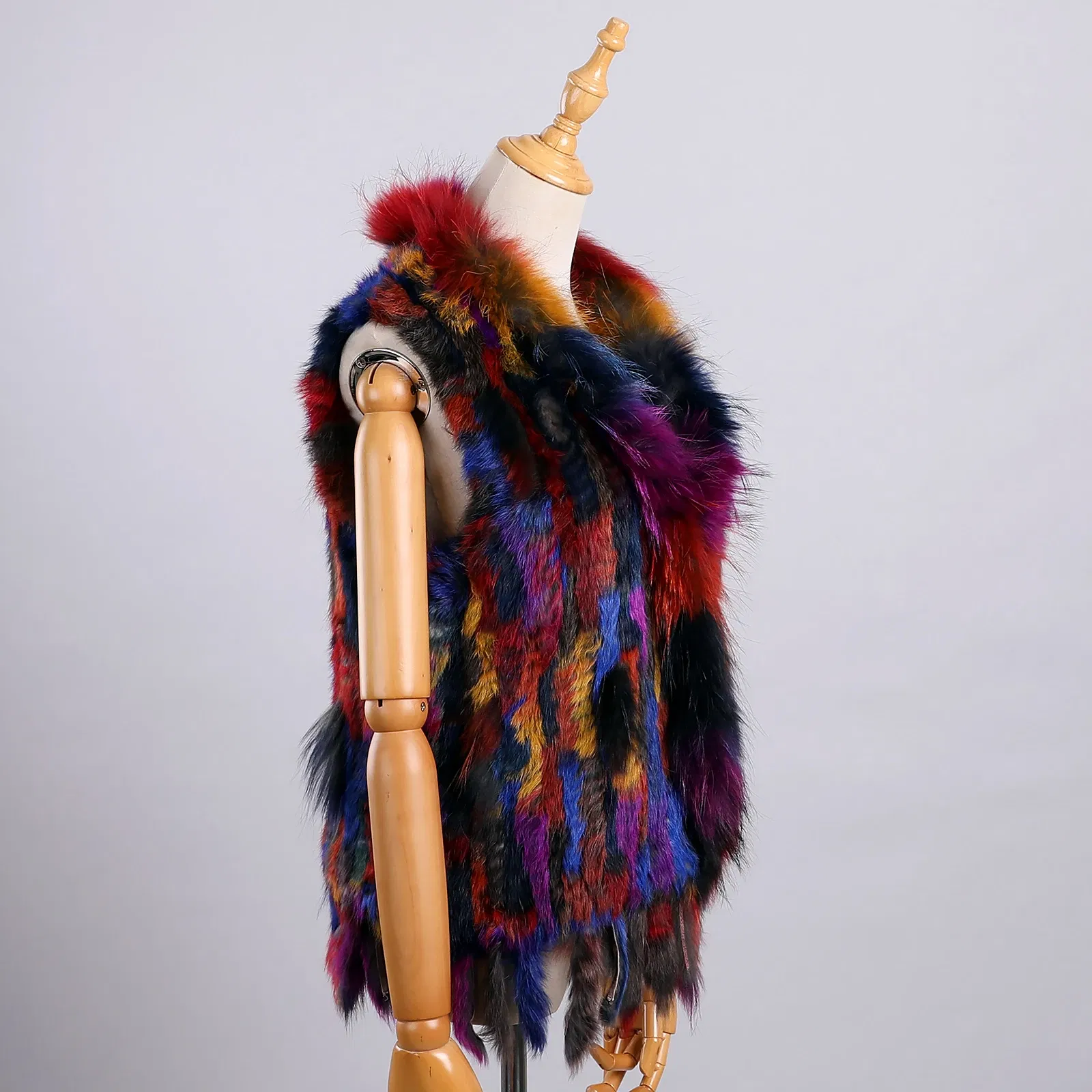 Color: Ivory, Size: M - Luxury Women's Genuine Premium Long Hair Rabbit Fur Knit Vest Raccoon Fur Trim Gilet Lady Sleeveless Waistcoat Real Fur Jacket