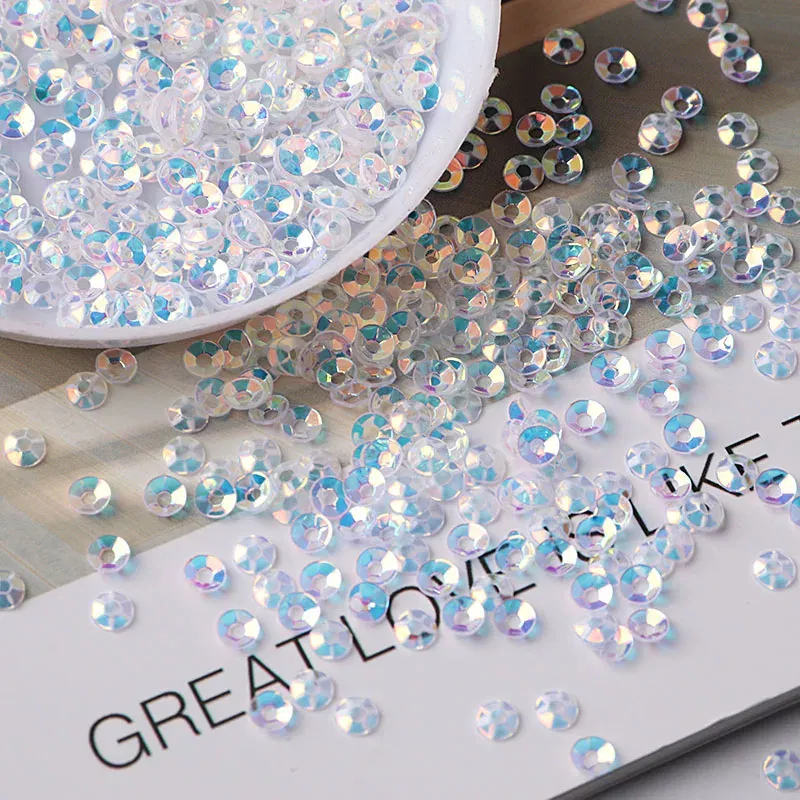 Color: antique silver - 10g/pack 3mm Cup PVC Round Transparent Crystal Loose Sequins Sewing Wedding Craft Women Kids DIY Garment Nail Accessories