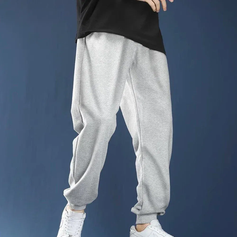 Color: Beige, Size: XXXL - Men's Casual Sweatpants Fleece Sports Pants Unisex Fashion Solid Loose Trousers Streetwear Autumn Winter Jogging Fitness Pants