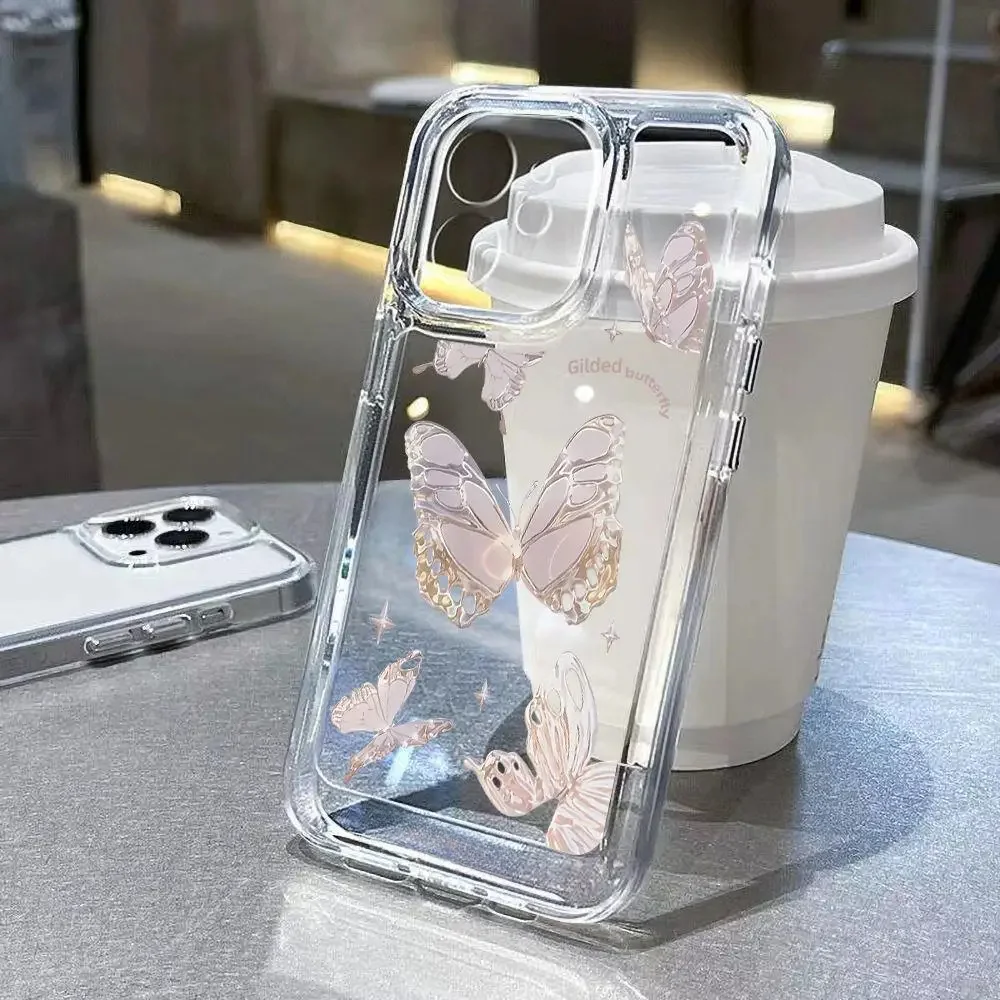 Color: Clear, Material: PE - Simple Space Transparent Anti-fall Phone Case For iPhone 15 11 14 13 12 Pro Max Plus Silicone Protect Flower Butterfly Cover