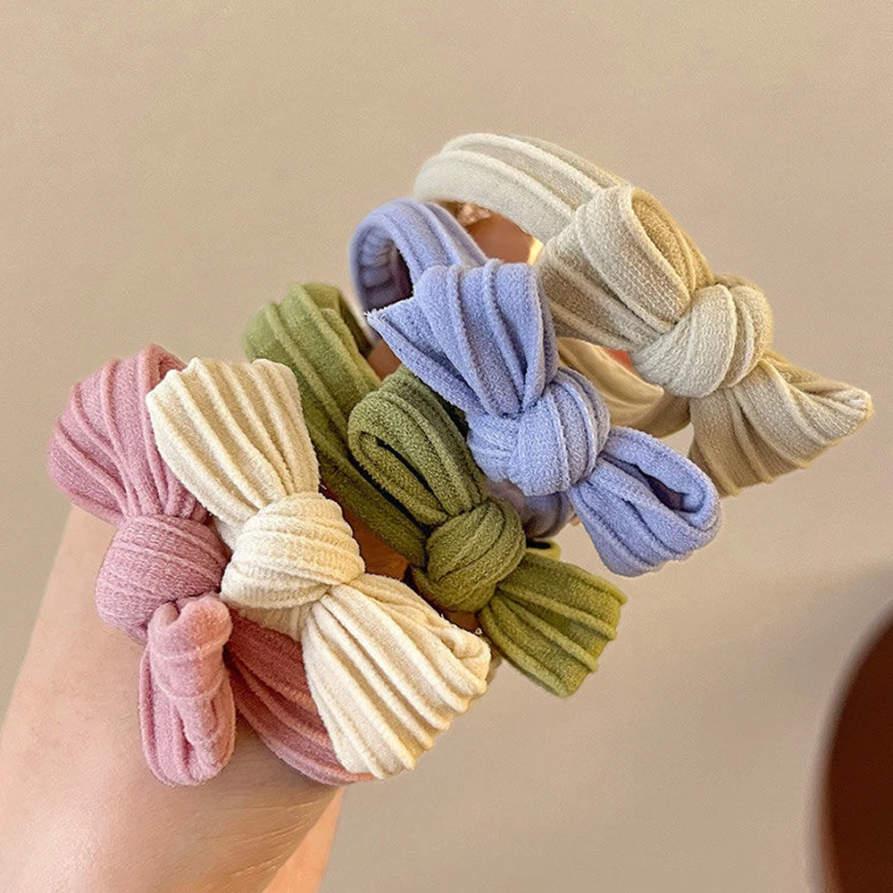 Color: black - 5pcs/Set Simple Bow Hair Ties Ropes Colorful Elastic Seamless Ponytail Holder Rubber Band For Toddler Girls