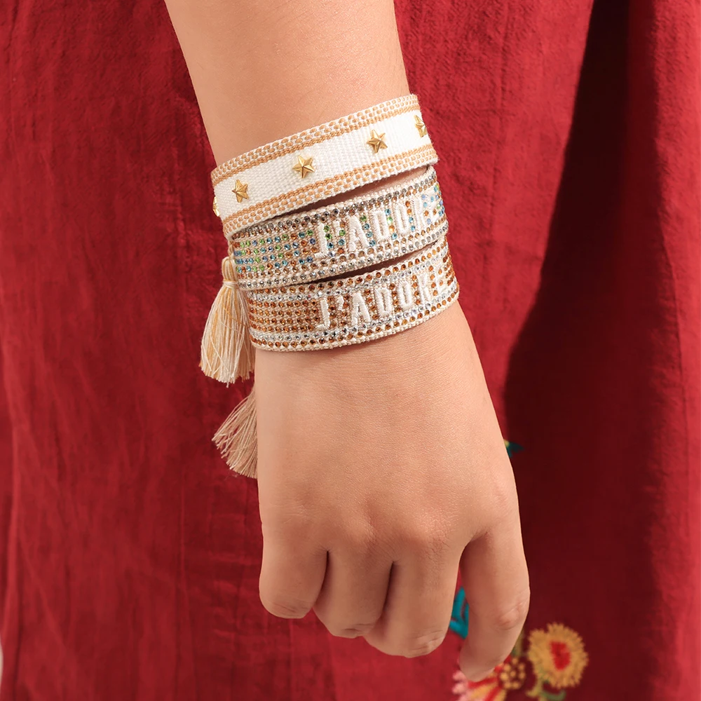 Metal Color: Blue Zinc Plated - Bling Crystal Woven Friendship Bracelets Adjustable Rope Stackable Bangle For Women
