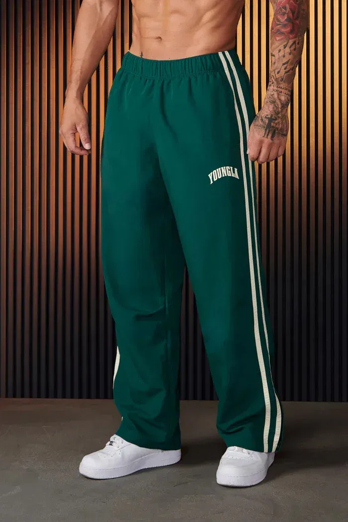 Color: SKY BLUE, Size: S - Jogger Men's Sweatpants Gym Sports Fitness Splicing Strips Printing Mid Waist Casual Pants Ya Fashion Men Clothing Wide Leg Pan