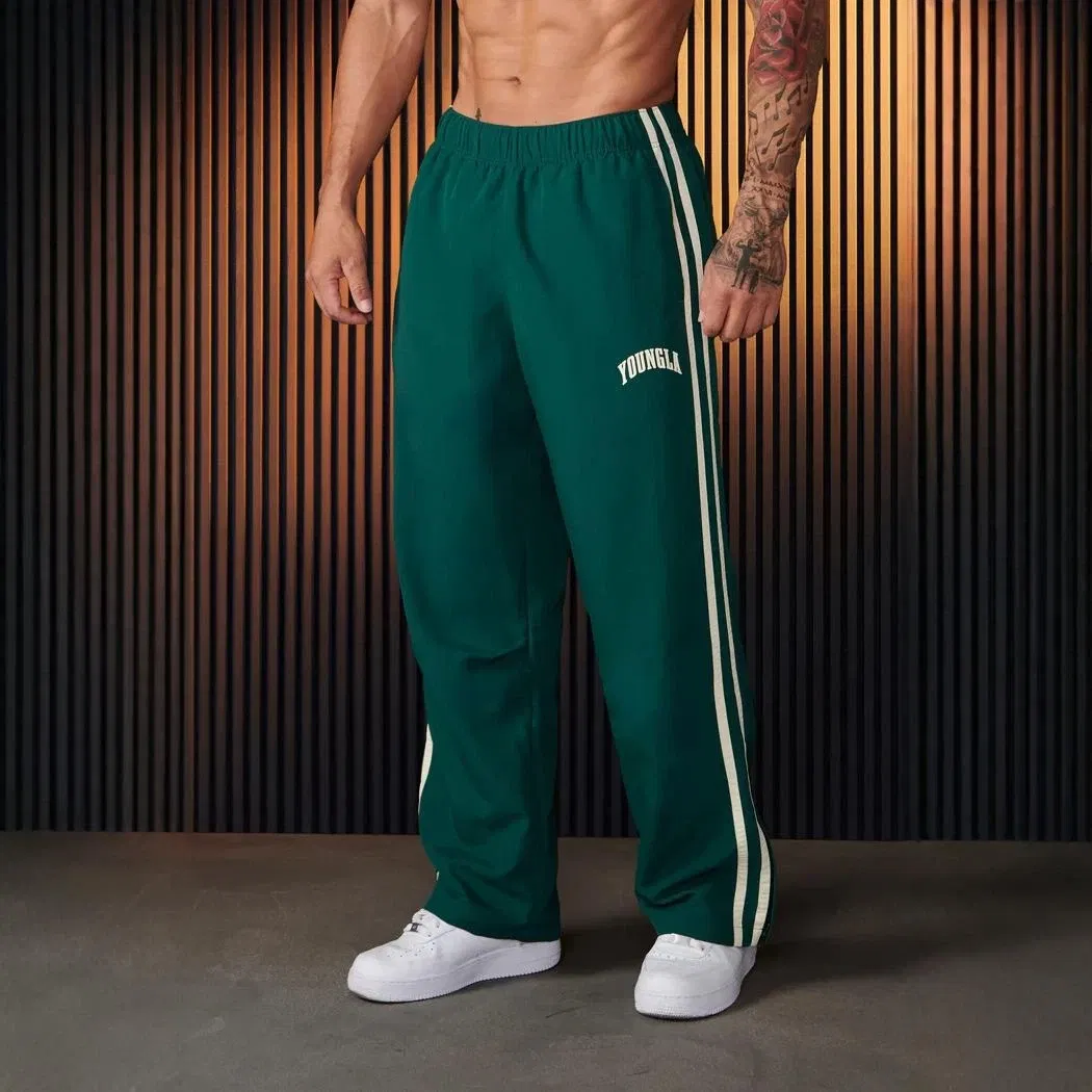 Color: SKY BLUE, Size: S - Jogger Men's Sweatpants Gym Sports Fitness Splicing Strips Printing Mid Waist Casual Pants Ya Fashion Men Clothing Wide Leg Pan