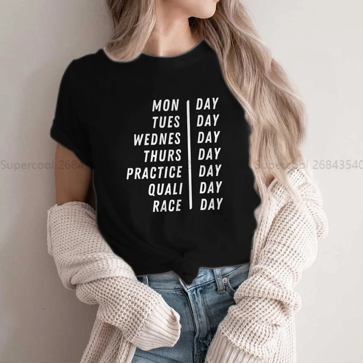 Color: WHITE, Size: L - Race Week Newest Polyester TShirts F1 Formulate 1 Racing Female Style Streetwear T Shirt O Neck