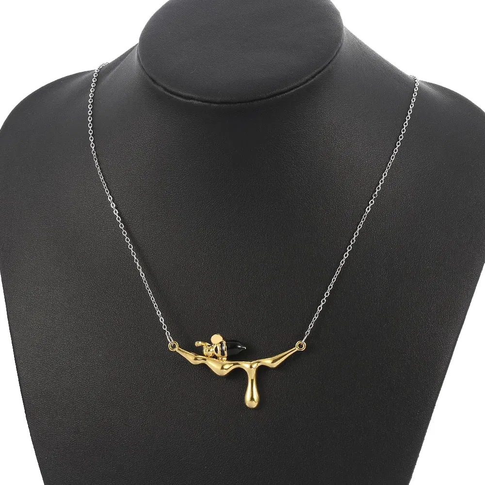 Metal Color: Light Yellow Gold Color, Ships From: CHINA - Lovely Bee With Drop Honey Charm Choker Necklaces Gold Silver Color Pendant Chain Necklace for Women Girl Jewelry