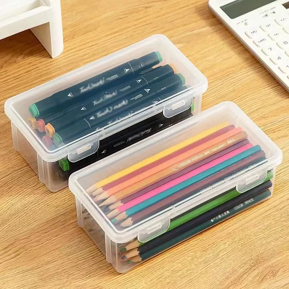 Color: Burgundy - 1/2/3/4pcs Plastic Translucent Pencil Case Large Capacity Pencil Boxes Portable Storage Organizer Box Student Office Supplies