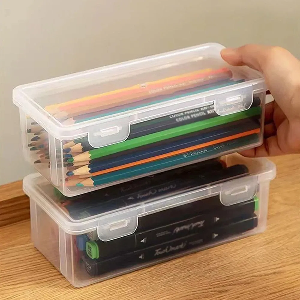 Color: Burgundy - 1/2/3/4pcs Plastic Translucent Pencil Case Large Capacity Pencil Boxes Portable Storage Organizer Box Student Office Supplies
