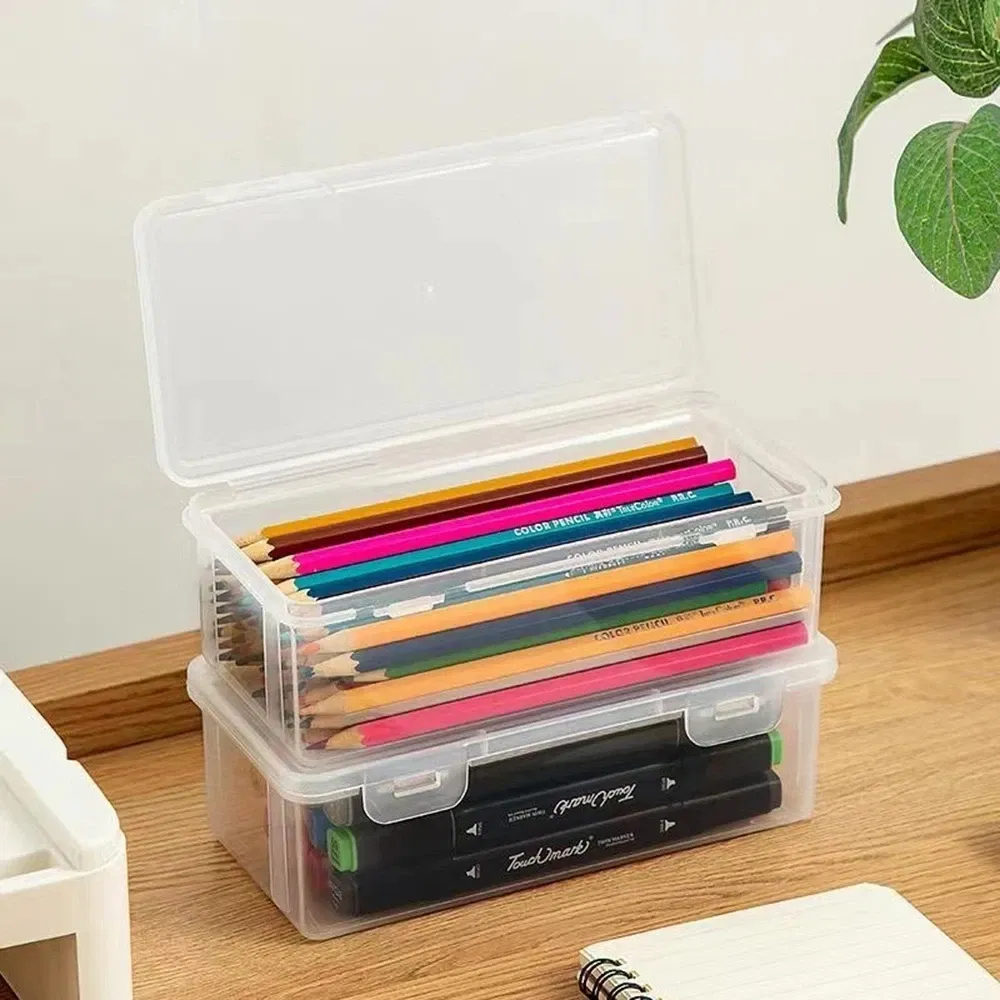 Color: Burgundy - 1/2/3/4pcs Plastic Translucent Pencil Case Large Capacity Pencil Boxes Portable Storage Organizer Box Student Office Supplies