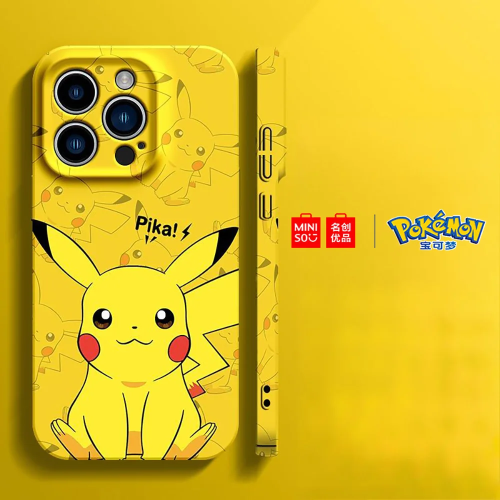 Color: Beige, Material: Nylon - Miniso Pokemon Collaboration Pikachu Gengar Phone Case For iPhone 15 14 13 11 12 16 Pro Max Plus X XR Girl Silicone Phone Case