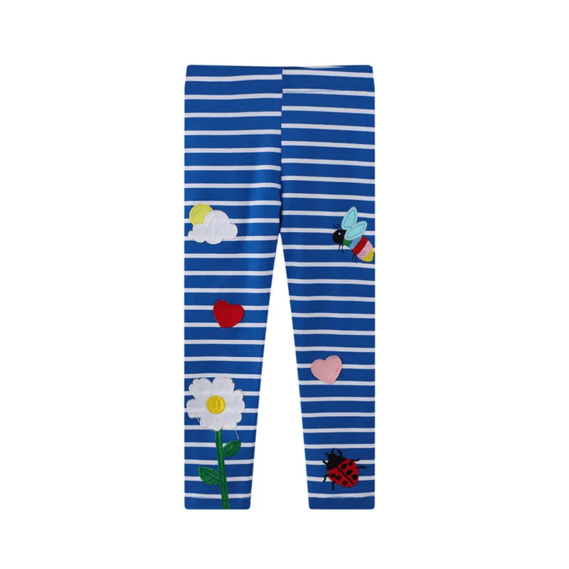 Color: PURPLE, Kid Size: 24M - Jumping Meters New Arrival Girls Leggings Pant With Bee Embroidery Fashion Stripe Kids Skinny Pants Toddler Kids Pencil Pant
