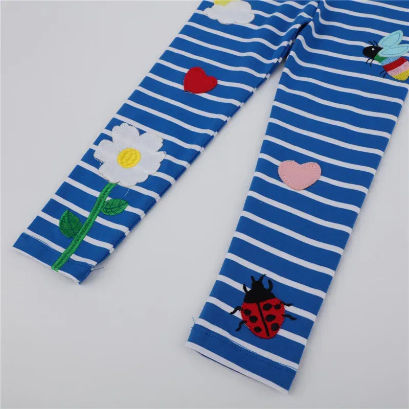 Color: PURPLE, Kid Size: 24M - Jumping Meters New Arrival Girls Leggings Pant With Bee Embroidery Fashion Stripe Kids Skinny Pants Toddler Kids Pencil Pant