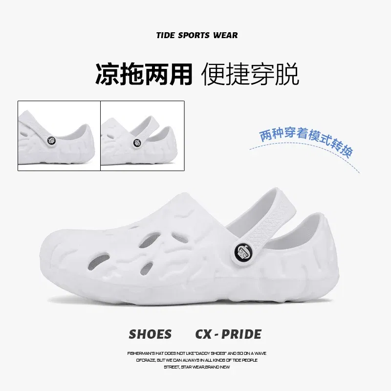 Color: Pink, Shoe Size: 46 - Men Summer Slippers Thick Sole Mens Clogs Sandals Hollow Breathable Flip Flops Sandals Shoes Fashion Beach Slippers