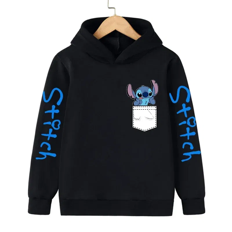 Color: GRAY, Size: 12cm - New in Cool Stitch Hoodie Children Cartoon Clothes Kid Girl Boy Lilo and Stitch Sweatshirt Manga Hoody Baby Casual Top