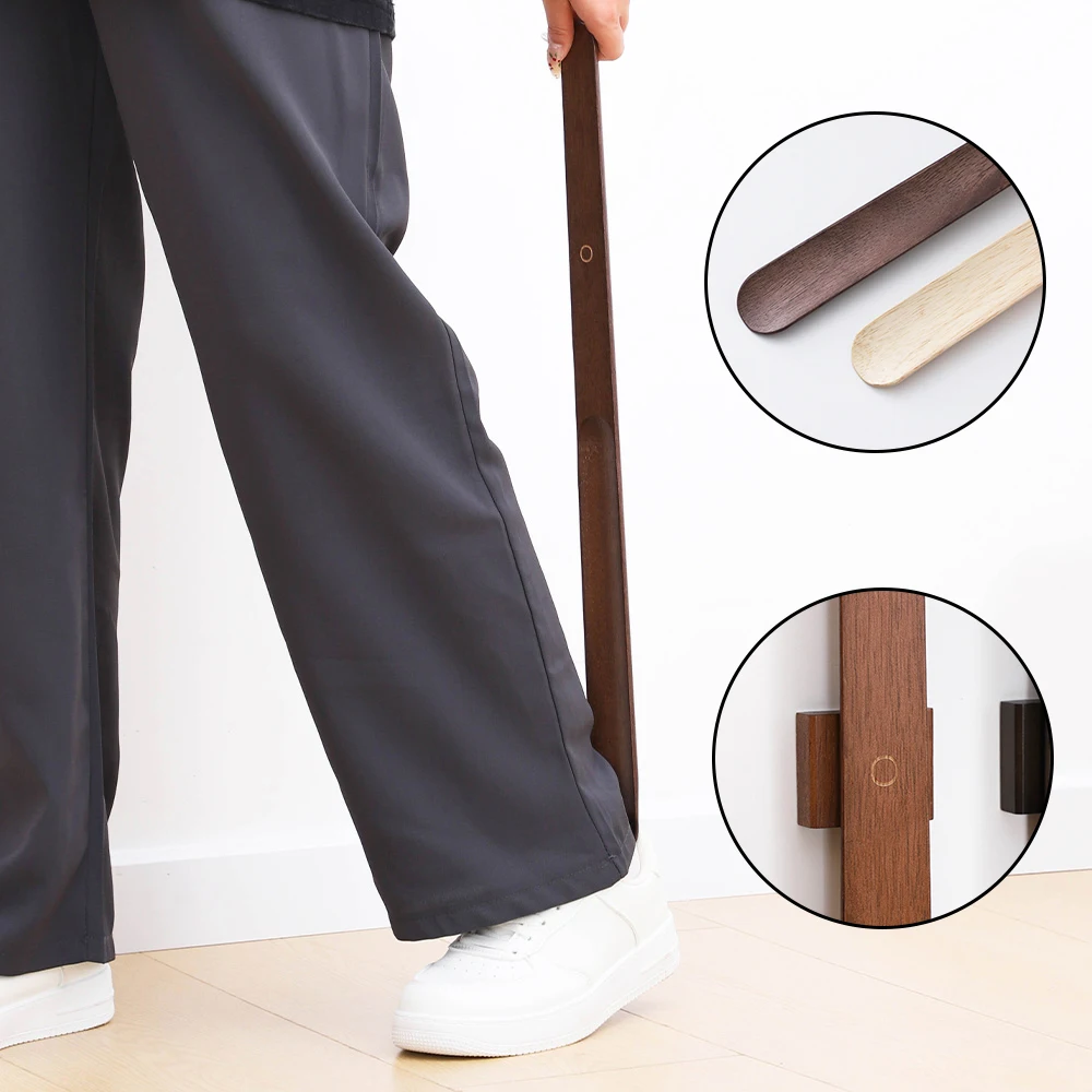 Color: Brown - 40/55/70cm Premium Rubber Wood Magnetic Shoe Horn - No Bending Needed, Elegant Shoe Helper