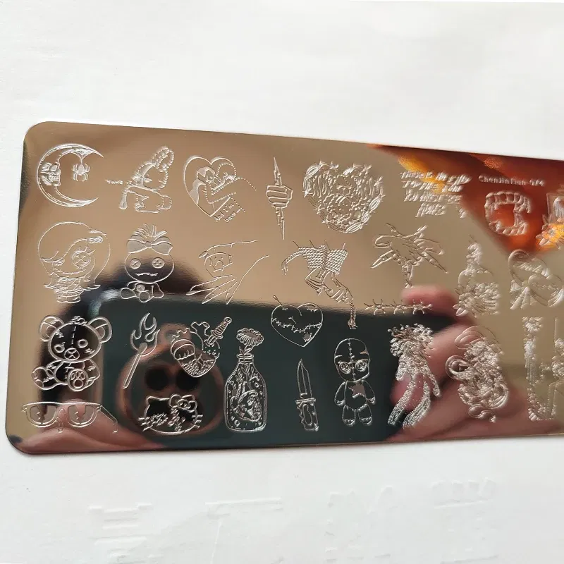 Color: Emerald Green - Cute Cartoon Animal Nail Stamping Plates Cartoon Cat Mermaid Girl Gragon Brand Image Stainless Steel Stencil Nail Art Template