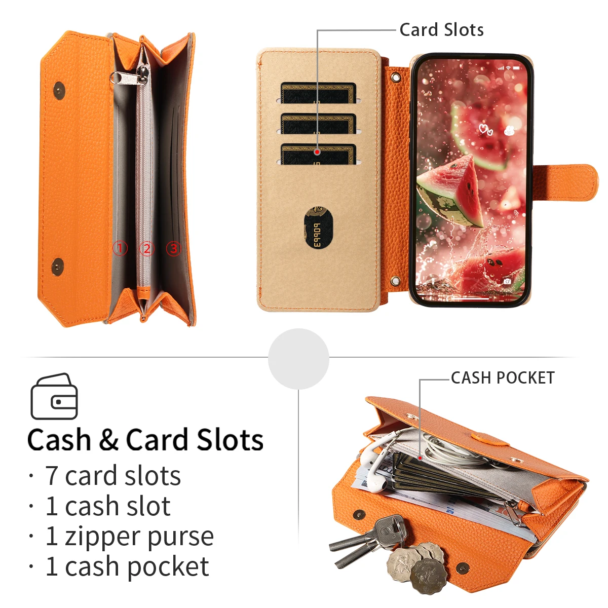 Color: Khaki, Bundle: Case & Strap, Material: Artificial Leather, Compatibility by Model: Galaxy S23 Ultra - Crossbody Leather Phone Case for Samsung Galaxy S25Edge S25Ultra S24FE S24Ultra S23Ultra Multi-Card Slot Anti-Drop Wallet Case