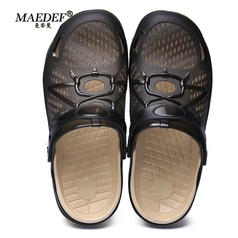 Color: black, Shoe Size: 38 - MAEDEF Fashion Men Slippers Summer Waterproof Beach Slippers Hot Sale Casual House Bathroom Slides Non Slip Outdoor Men's Shoes