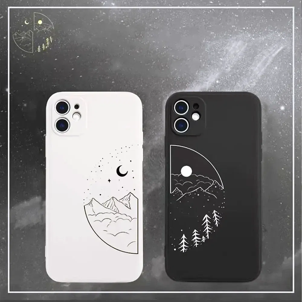Color: Brown, Material: EVA - Couple Black and White Love Sun Moon Case For Samsung Galaxy S10 S20 S21 S22 S23 S24 FE Plus Ultra Note 20 Silicone Phone Case