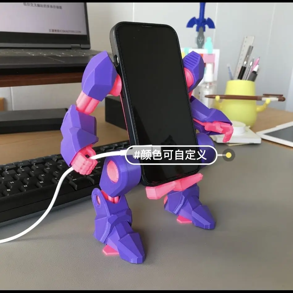 Color: Black - Mechanical Exoskeleton Style Phone Stand Mecha Gundam Mobile Holder Desktop Decoration 3D Printing Assembly Model Customization