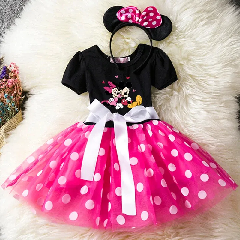 Color: Lavender, Size: XS - Cartoon Mickey Minnie Mouse Kids Short Sleeve Polka Dot Princess Dress 1-6Y Party Baby Girls Clothes Cosplay Costumes