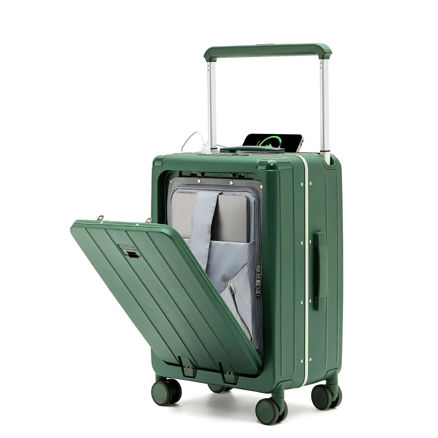 Color: green, Luggage Size: 26Inches 650mm, Ships From: CHINA - LightGo Front Access 20/26/28 Inch Carry On Luggage w/ Laptop Compartment, 2 USB-C, TSA Lock, Silent Wheels for Business Travel