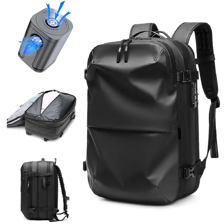 Color: light yellow - Men Travel Backpack vacuum compression 17 inch Laptop Backpack Business Large Capacity school Backpack Expanded Hiking backpack