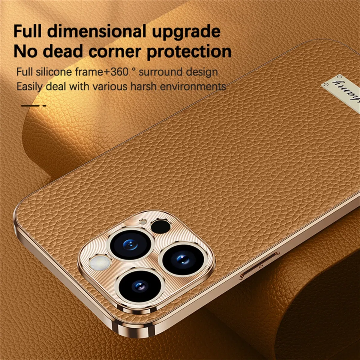 Color: Beige, Compatible-Phone Models: For iPhone 16 Pro Max - Luxury Genuine Leather Phone Case For iPhone 15 14 13 Pro Max Plating Soft Silicone Frame Shockproof Cover For iPhone 16 Pro Max