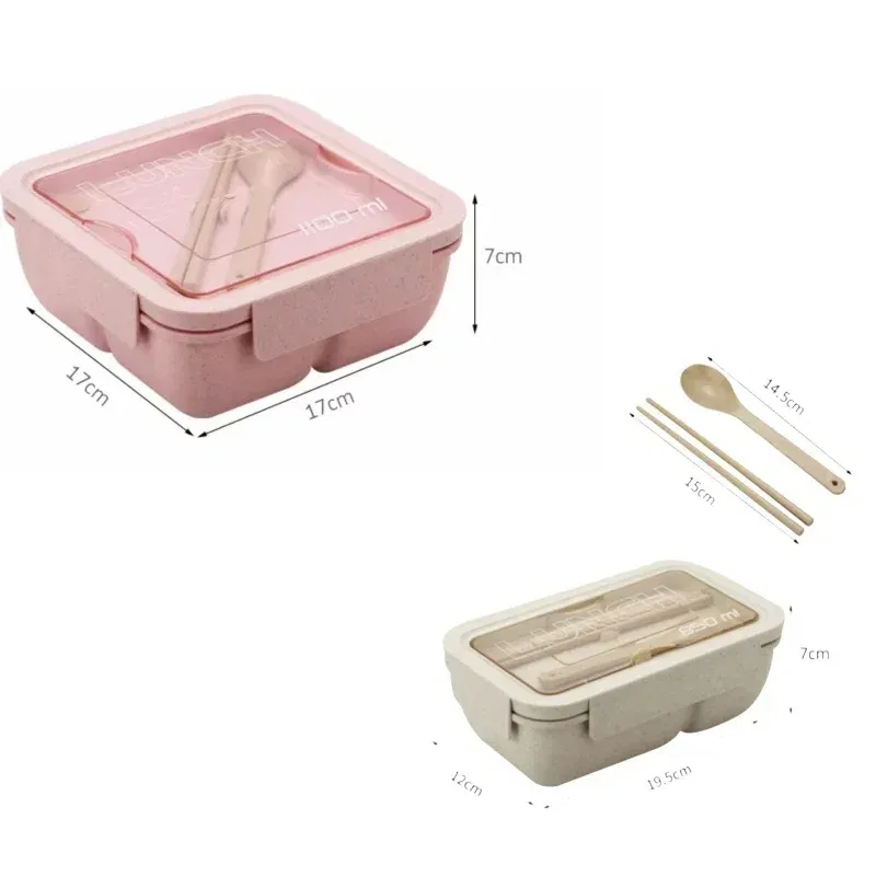 Color: Red - 850/1100ML wheat straw lunch box bento box Microwave oven Students with lid canteen simple lunch box rectangular portable