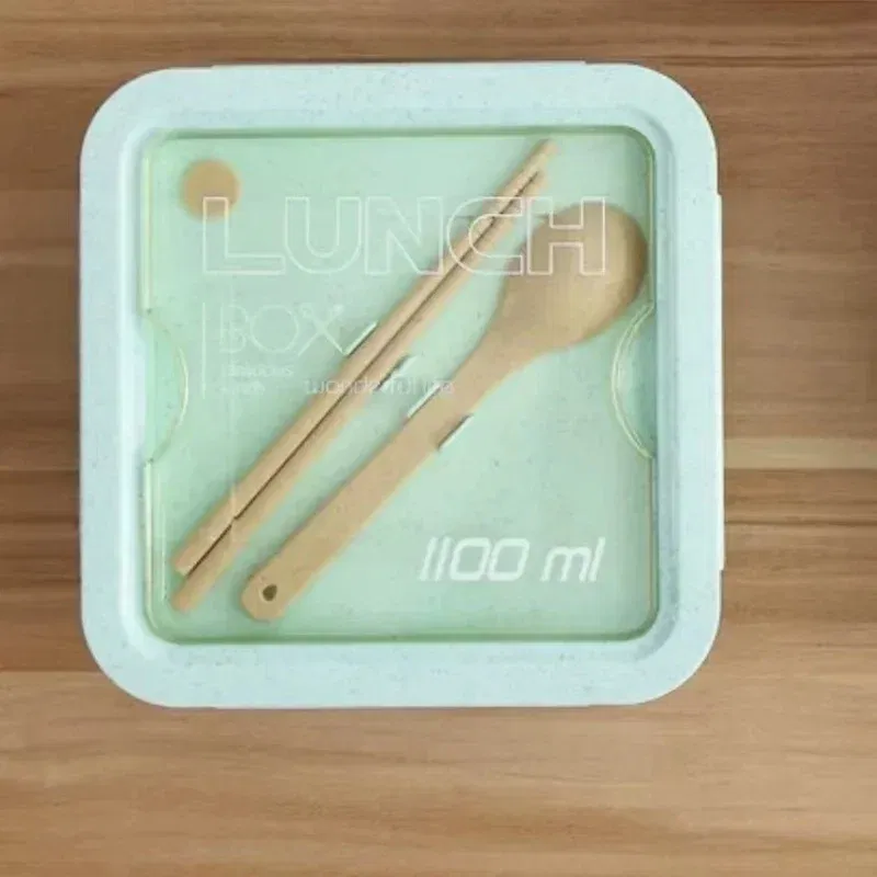Color: Red - 850/1100ML wheat straw lunch box bento box Microwave oven Students with lid canteen simple lunch box rectangular portable